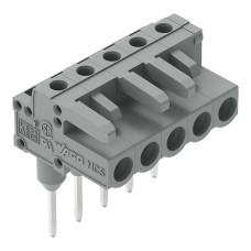 Female connector for rail-mount terminal blocks, 0.6 x 1 mm pins, angled, gray