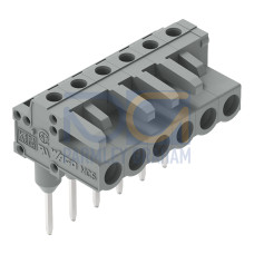 Female connector for rail-mount terminal blocks, 0.6 x 1 mm pins, angled, gray