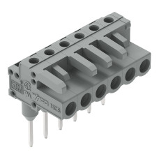 Female connector for rail-mount terminal blocks, 0.6 x 1 mm pins, angled, gray