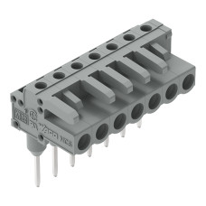 Female connector for rail-mount terminal blocks, 0.6 x 1 mm pins, angled, gray