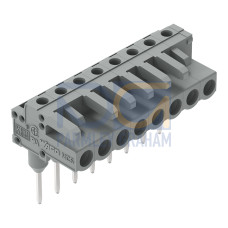 Female connector for rail-mount terminal blocks, 0.6 x 1 mm pins, angled, gray