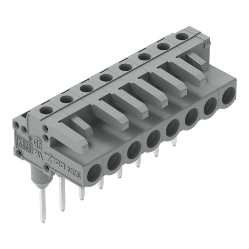 Female connector for rail-mount terminal blocks, 0.6 x 1 mm pins, angled, gray