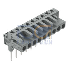 Female connector for rail-mount terminal blocks, 0.6 x 1 mm pins, angled, gray