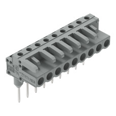 Female connector for rail-mount terminal blocks, 0.6 x 1 mm pins, angled, gray