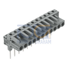 Female connector for rail-mount terminal blocks, 0.6 x 1 mm pins, angled, gray