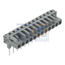 Female connector for rail-mount terminal blocks, 0.6 x 1 mm pins, angled, gray