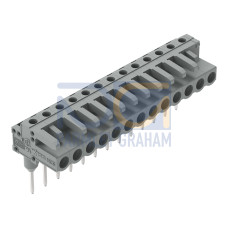 Female connector for rail-mount terminal blocks, 0.6 x 1 mm pins, angled, gray