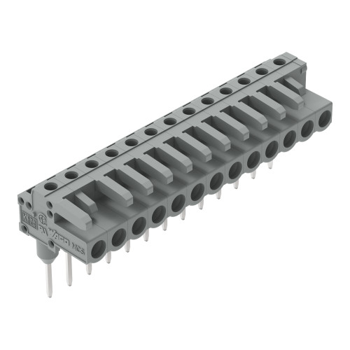 Female connector for rail-mount terminal blocks, 0.6 x 1 mm pins, angled, gray