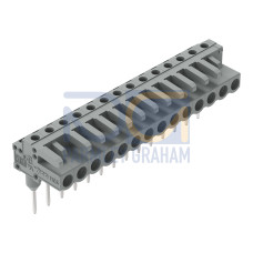 Female connector for rail-mount terminal blocks, 0.6 x 1 mm pins, angled, gray