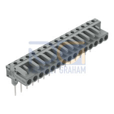 Female connector for rail-mount terminal blocks, 0.6 x 1 mm pins, angled, gray