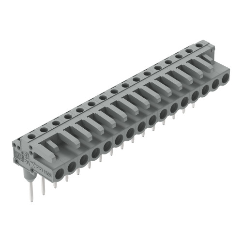 Female connector for rail-mount terminal blocks, 0.6 x 1 mm pins, angled, gray