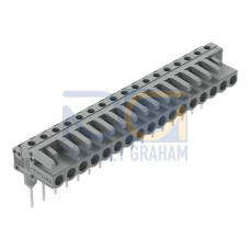 Female connector for rail-mount terminal blocks, 0.6 x 1 mm pins, angled, gray