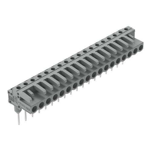Female connector for rail-mount terminal blocks, 0.6 x 1 mm pins, angled, gray