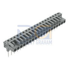Female connector for rail-mount terminal blocks, 0.6 x 1 mm pins, angled, gray