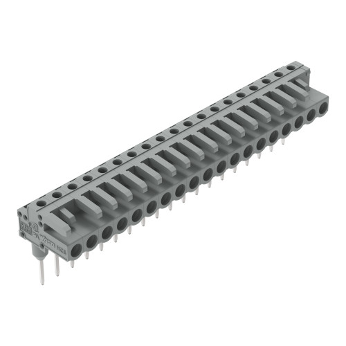 Female connector for rail-mount terminal blocks, 0.6 x 1 mm pins, angled, gray