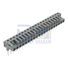 Female connector for rail-mount terminal blocks, 0.6 x 1 mm pins, angled, gray