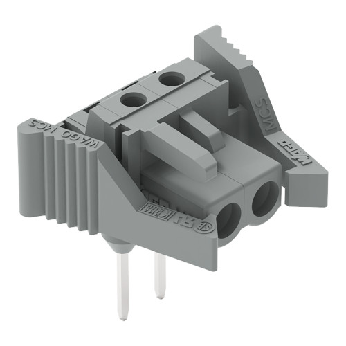 Female connector for rail-mount terminal blocks, 0.6 x 1 mm pins, angled, gray