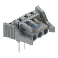 Female connector for rail-mount terminal blocks, 0.6 x 1 mm pins, angled, gray
