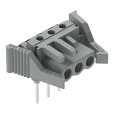 Female connector for rail-mount terminal blocks, 0.6 x 1 mm pins, angled, gray