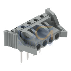 Female connector for rail-mount terminal blocks, 0.6 x 1 mm pins, angled, gray