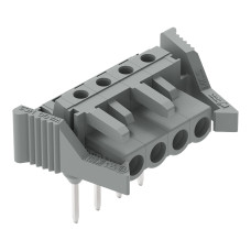 Female connector for rail-mount terminal blocks, 0.6 x 1 mm pins, angled, gray