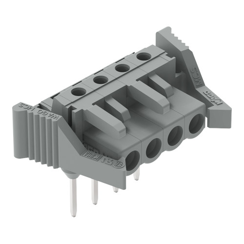 Female connector for rail-mount terminal blocks, 0.6 x 1 mm pins, angled, gray