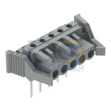 Female connector for rail-mount terminal blocks, 0.6 x 1 mm pins, angled, gray