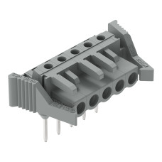 Female connector for rail-mount terminal blocks, 0.6 x 1 mm pins, angled, gray