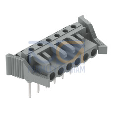 Female connector for rail-mount terminal blocks, 0.6 x 1 mm pins, angled, gray