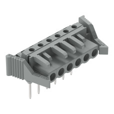 Female connector for rail-mount terminal blocks, 0.6 x 1 mm pins, angled, gray