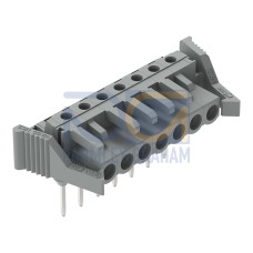 Female connector for rail-mount terminal blocks, 0.6 x 1 mm pins, angled, gray
