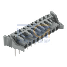 Female connector for rail-mount terminal blocks, 0.6 x 1 mm pins, angled, gray