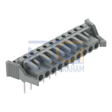 Female connector for rail-mount terminal blocks, 0.6 x 1 mm pins, angled, gray