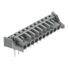 Female connector for rail-mount terminal blocks, 0.6 x 1 mm pins, angled, gray