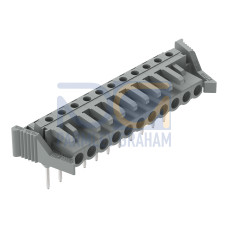 Female connector for rail-mount terminal blocks, 0.6 x 1 mm pins, angled, gray