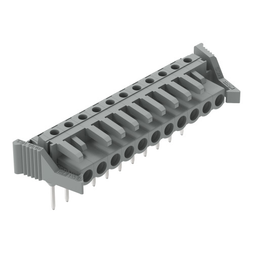 Female connector for rail-mount terminal blocks, 0.6 x 1 mm pins, angled, gray