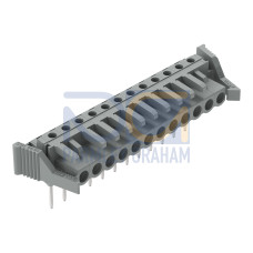 Female connector for rail-mount terminal blocks, 0.6 x 1 mm pins, angled, gray
