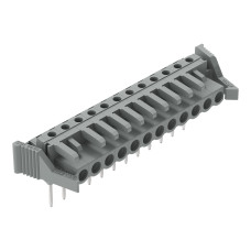 Female connector for rail-mount terminal blocks, 0.6 x 1 mm pins, angled, gray