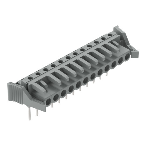 Female connector for rail-mount terminal blocks, 0.6 x 1 mm pins, angled, gray