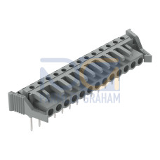 Female connector for rail-mount terminal blocks, 0.6 x 1 mm pins, angled, gray