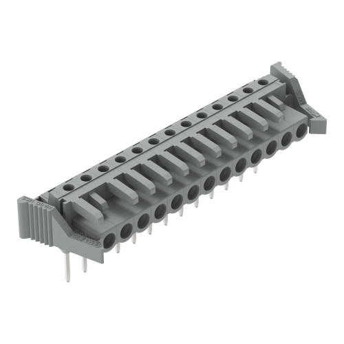 Female connector for rail-mount terminal blocks, 0.6 x 1 mm pins, angled, gray