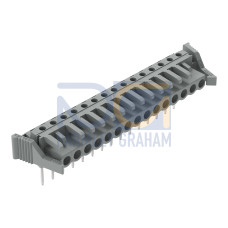 Female connector for rail-mount terminal blocks, 0.6 x 1 mm pins, angled, gray
