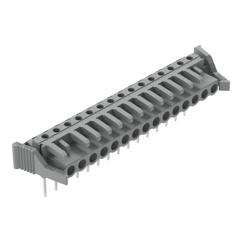 Female connector for rail-mount terminal blocks, 0.6 x 1 mm pins, angled, gray