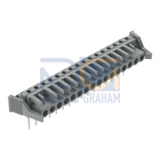 Female connector for rail-mount terminal blocks, 0.6 x 1 mm pins, angled, gray