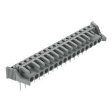 Female connector for rail-mount terminal blocks, 0.6 x 1 mm pins, angled, gray