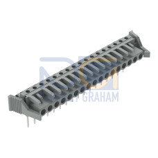Female connector for rail-mount terminal blocks, 0.6 x 1 mm pins, angled, gray