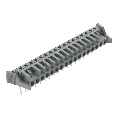 Female connector for rail-mount terminal blocks, 0.6 x 1 mm pins, angled, gray