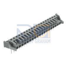 Female connector for rail-mount terminal blocks, 0.6 x 1 mm pins, angled, gray