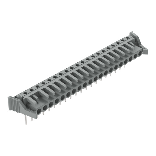 Female connector for rail-mount terminal blocks, 0.6 x 1 mm pins, angled, gray