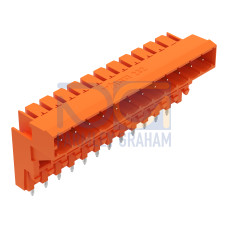 THT male header for double-deck assembly, 1.0 x 1.0 mm solder pin, angled, orange